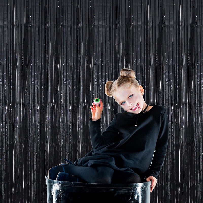 GOER 3.2 ft x 9.8 ft Metallic Tinsel Foil Fringe Curtains Party Photo Backdrop Party Streamers for Halloween,Birthday,Graduation,New Year Eve Decorations Wedding Decor (4 Packs,Black) - Image 5